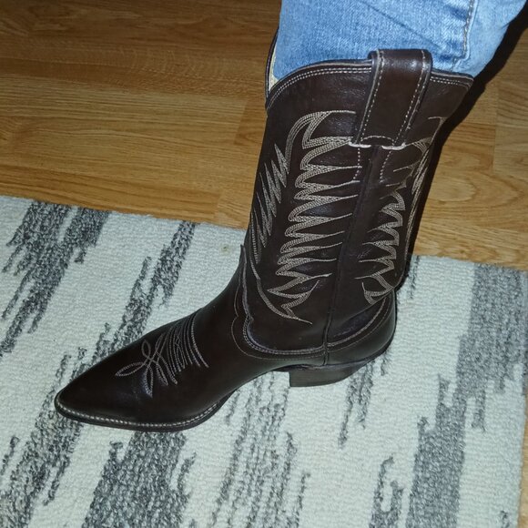 JUSTIN VINTAGE 80'S NWT DARK BROWN LEATHER WESTERN COWBOY BOOTS SIZE 7B B9648 - Picture 14 of 16